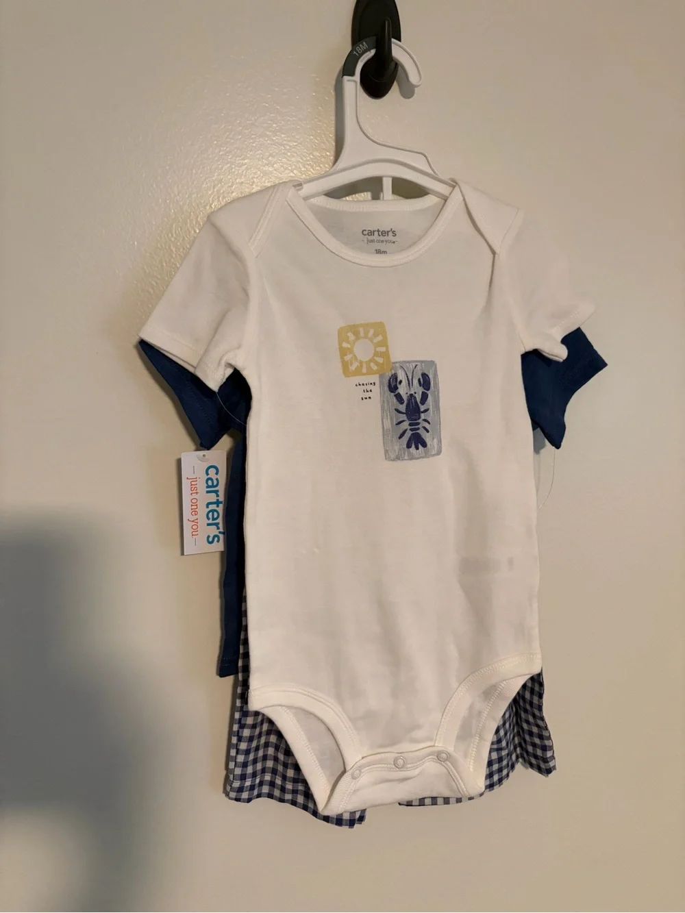 Carter's Navy Short-Sleeve Henley Tee with Wooden Buttons 3 piece set